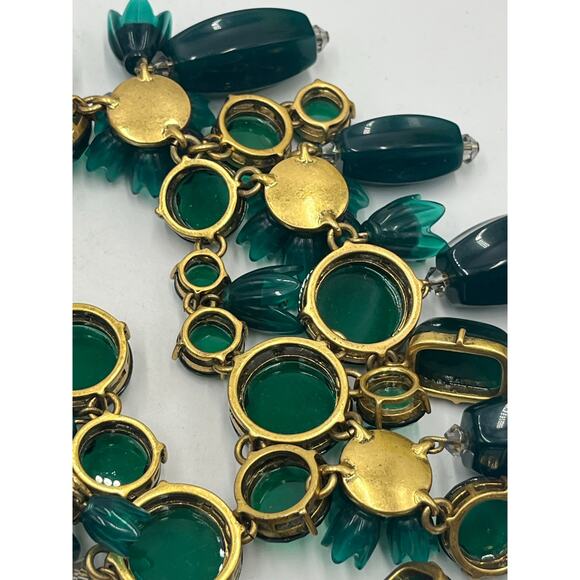 J. Crew Green Bauble Glass Resin Flower Cluster Bib Runway Gold Ox Necklace - Picture 10 of 11